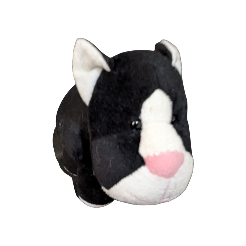 Russ Berrie Tuxedo Cat Plush Black White Stuffed Animal Pink Nose 8 Inch